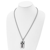 Stainless Steel Brushed & Polished Black IP-plated Necklace with CZ Cross view 4