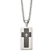 Stainless Steel Brushed & Polished Black IP-plated Necklace with CZ Cross view 1