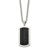 Stainless Steel Polished & Textured Leather Inlay Dog Tag Necklace, 24" view 3