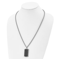 Stainless Steel Polished & Textured Leather Inlay Dog Tag Necklace, 24" view 4