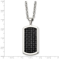 Stainless Steel Polished & Textured Leather Inlay Dog Tag Necklace, 24" view 5