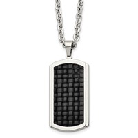 Stainless Steel Polished & Textured Leather Inlay Dog Tag Necklace, 24" view 1