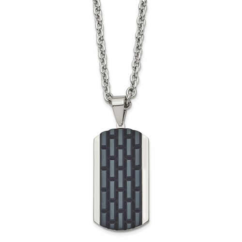 Stainless Steel Polished Black IP-plated Dog Tag Necklace, 24"