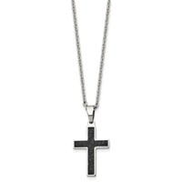 Chisel Stainless Steel Polished and Textured Black IP-plated Cross Pendant on a Cable Chain Necklace, 24" view 3