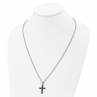 Chisel Stainless Steel Polished and Textured Black IP-plated Cross Pendant on a Cable Chain Necklace, 24" view 4