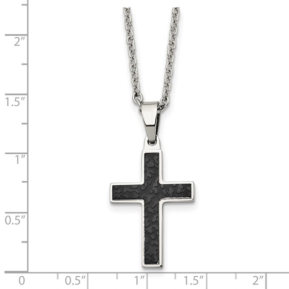 Chisel Stainless Steel Polished and Textured Black IP-plated Cross Pendant on a 24 inch Cable Chain Necklace