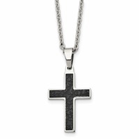 Chisel Stainless Steel Polished and Textured Black IP-plated Cross Pendant on a Cable Chain Necklace, 24" view 1