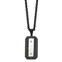 Chisel Stainless Steel Brushed and Polished Black IP-plated Dog Tag on a Cable Chain Necklace, 24" view 3