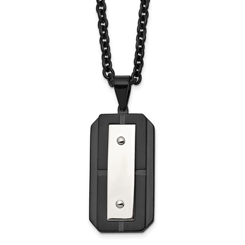 Chisel Stainless Steel Brushed and Polished Black IP-plated Dog Tag on a Cable Chain Necklace, 24"