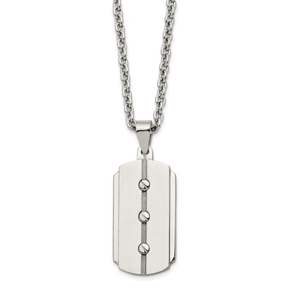 Stainless Steel 24in Brushed & Polished 3 Screw Design Dog Tag Necklace