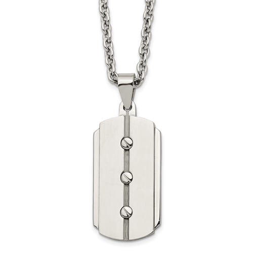 Stainless Steel Brushed & Polished 3 Screw Design Dog Tag Necklace, 24"