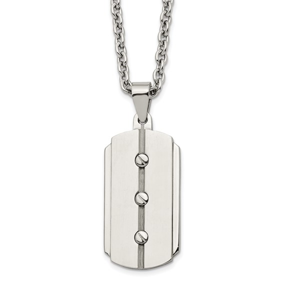 Stainless Steel 24in Brushed & Polished 3 Screw Design Dog Tag Necklace