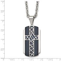 Stainless Steel Brushed and Polished Black IP-plated Cross Necklace, 24" view 3
