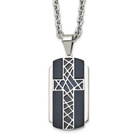 Stainless Steel Brushed and Polished Black IP-plated Cross Necklace, 24" view 1