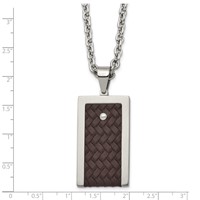 Stainless Steel Brushed & Polished Reversible Necklace with Brown Leather view 3