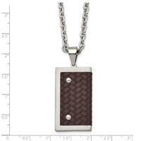 Stainless Steel Brushed & Polished Reversible Necklace with Brown Leather view 5