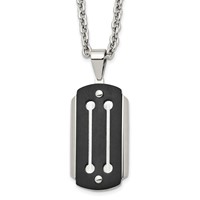Stainless Steel Brushed and Polished Black IP-plated Dog Tag Necklace, 24" view 1