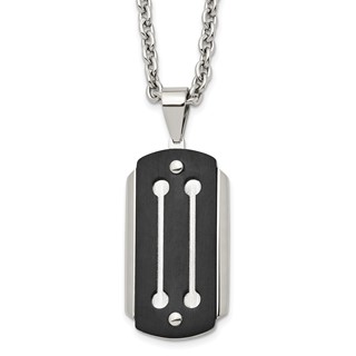 Stainless Steel 24in Brushed and Polished Black IP-plated Dog Tag Necklace