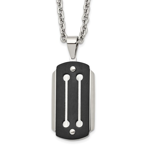Stainless Steel Brushed and Polished Black IP-plated Dog Tag Necklace, 24"