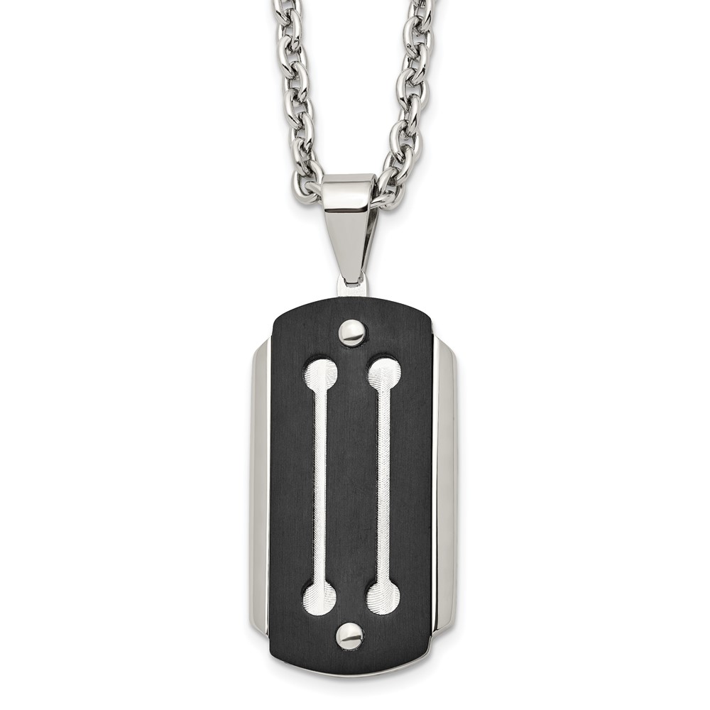 Stainless Steel 24in Brushed and Polished Black IP-plated Dog Tag Necklace