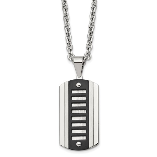 Chisel Stainless Steel Brushed and Polished Black IP-plated Dog Tag on a Cable Chain Necklace, 24"