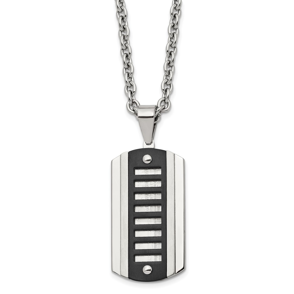 Stainless Steel Brushed & Polished Black IP-plated Dog Tag 24in Necklace