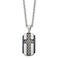 Stainless Steel Brushed and Polished Black IP-plated Cross Necklace, 24" view 3