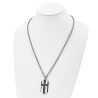 Stainless Steel Brushed & Polished Brown IP-plated Cross Necklace, 24" view 4