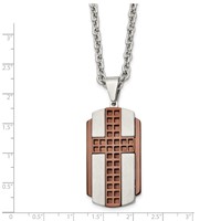 Stainless Steel Brushed & Polished Brown IP-plated Cross Necklace, 24" view 3
