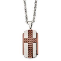 Stainless Steel Brushed & Polished Brown IP-plated Cross Necklace, 24" view 1