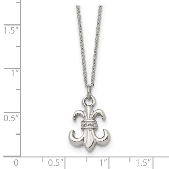 Stainless Steel Polished Fleur de lis 18.75in w/2 ext Necklace