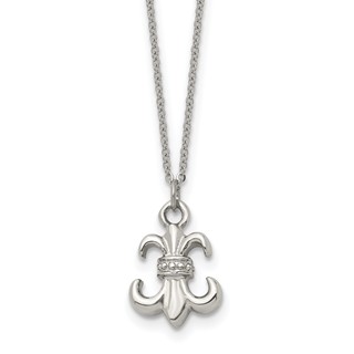 Stainless Steel Polished Fleur de lis 18.75in w/2 ext Necklace
