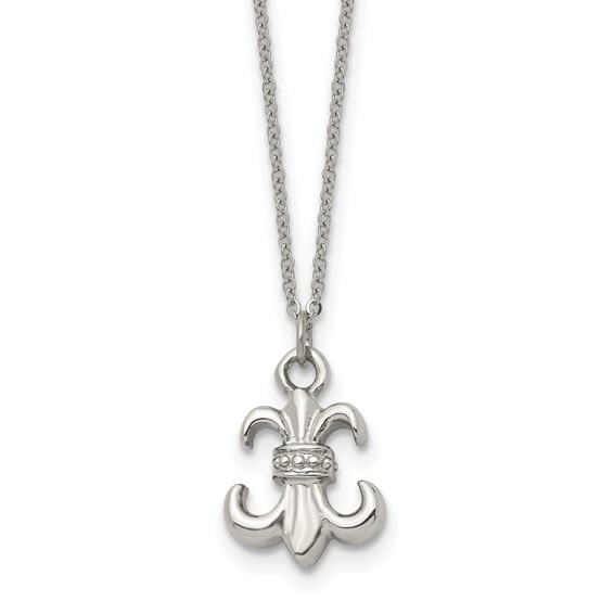 Stainless Steel Polished Fleur de lis 18.75in w/2 ext Necklace