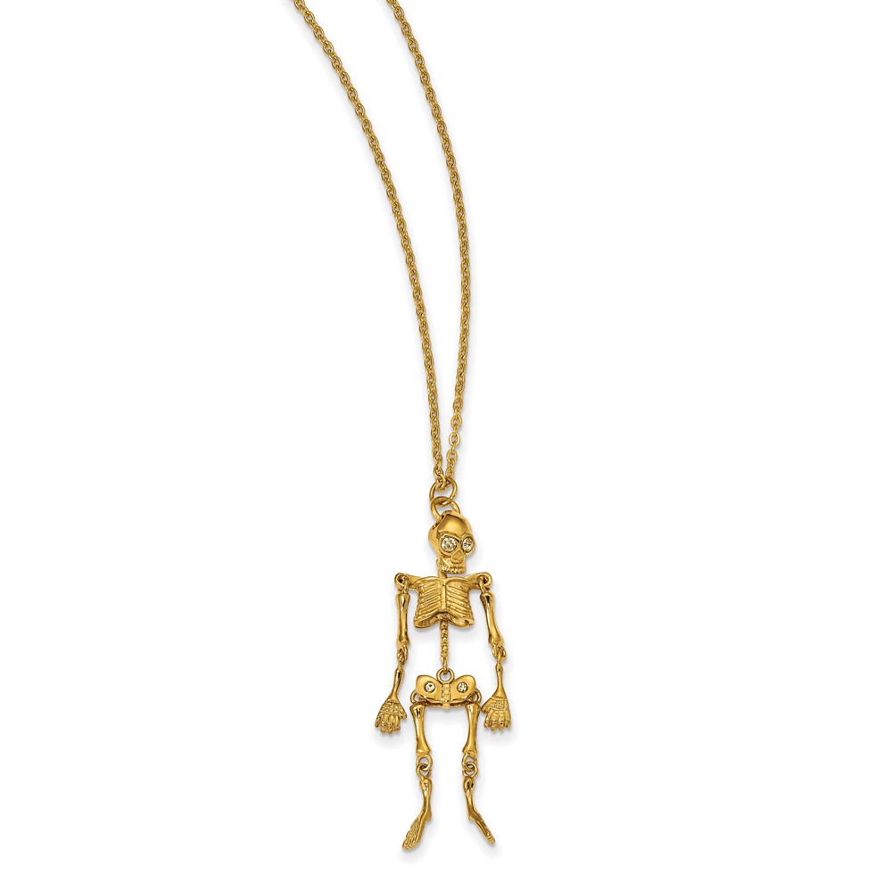 Stainless Steel Polished Yellow IP w/Crystal Skeleton w/2in ext Necklace