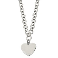Stainless Steel Polished Large Heart Necklace with 1.75in Ext, 17.25" view 3