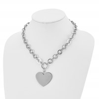 Stainless Steel Polished Large Heart Necklace with 1.75in Ext, 17.25" view 4