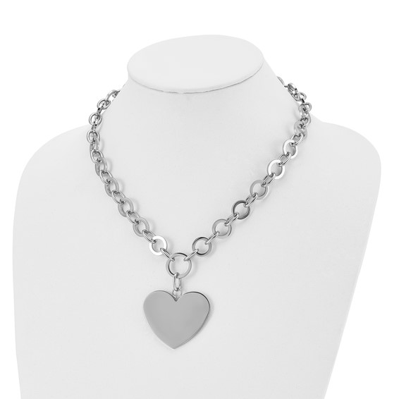 Stainless Steel Polished Large Heart 17.25in w/1.75in ext Necklace