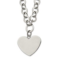 Stainless Steel Polished Large Heart Necklace with 1.75in Ext, 17.25" view 1
