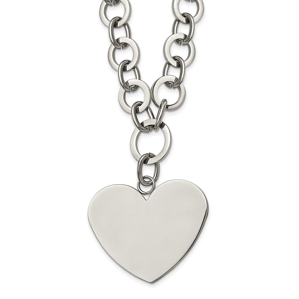 Stainless Steel Polished Large Heart 17.25in w/1.75in ext Necklace