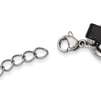 Stainless Steel Polished Black Leather Curb Necklace with Ext Choker, 2" view 3