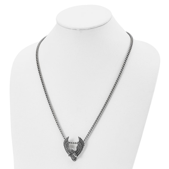 Chisel Stainless Steel Antiqued and Polished Eagle Pendant on a 24 inch Curb Chain Necklace