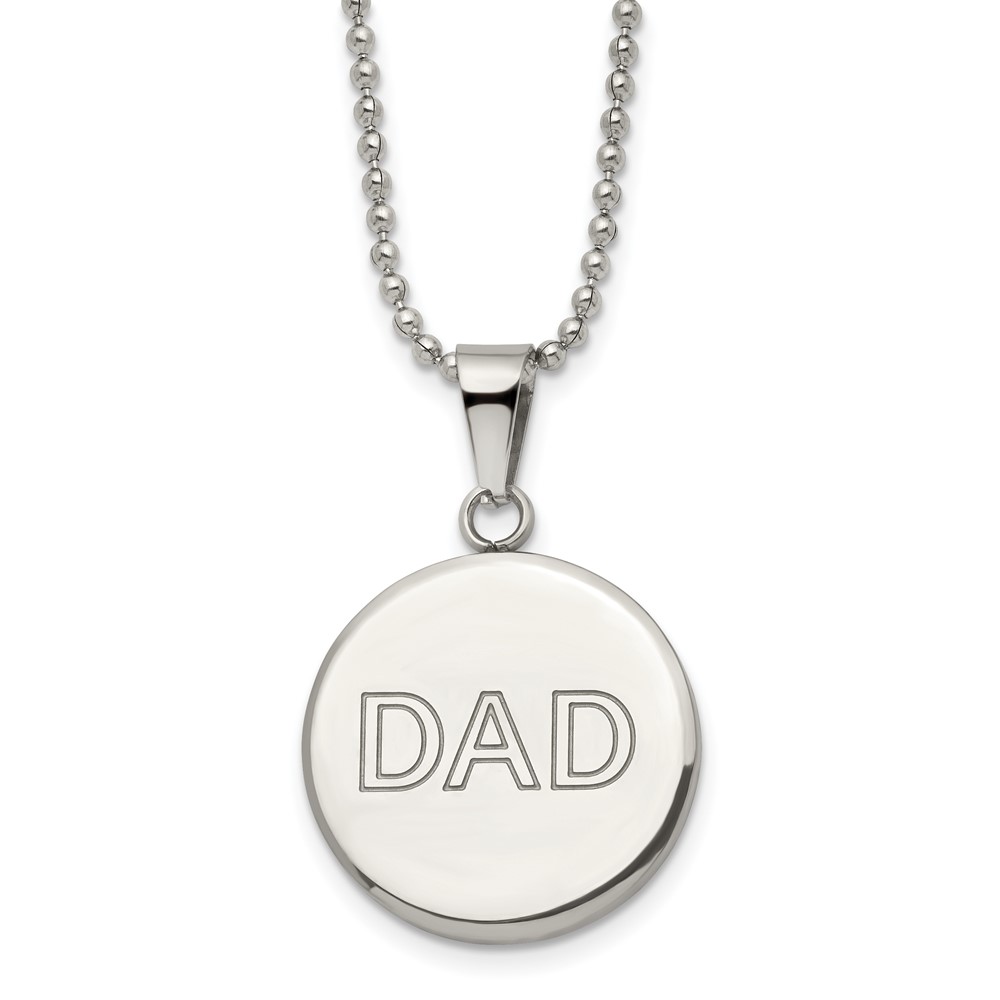 Stainless Steel Polished and Lasered DAD Circle 20in Necklace