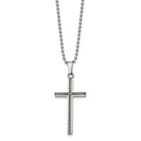 Chisel Stainless Steel Polished and Textured Braided Design Cross Pendant on a Ball Chain Necklace, 20" view 3