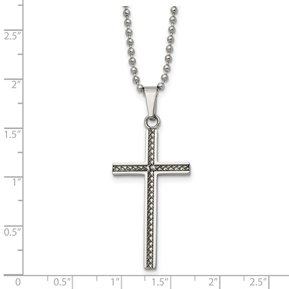 Chisel Stainless Steel Polished and Textured Braided Design Cross Pendant on a 20 inch Ball Chain Necklace