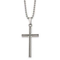 Chisel Stainless Steel Polished and Textured Braided Design Cross Pendant on a Ball Chain Necklace, 20" view 1