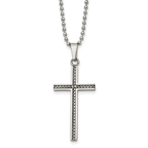 Chisel Stainless Steel Polished and Textured Braided Design Cross Pendant on a Ball Chain Necklace, 20"