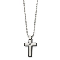 Chisel Stainless Steel Brushed and Polished Black IP-plated CZ Cross Pendant on a Ball Chain Necklace, 20" view 3