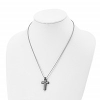 Chisel Stainless Steel Brushed and Polished Black IP-plated CZ Cross Pendant on a Ball Chain Necklace, 20" view 4