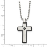 Chisel Stainless Steel Brushed and Polished Black IP-plated CZ Cross Pendant on a Ball Chain Necklace, 20" view 5