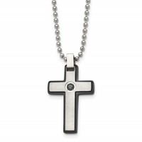 Chisel Stainless Steel Brushed and Polished Black IP-plated CZ Cross Pendant on a Ball Chain Necklace, 20" view 1